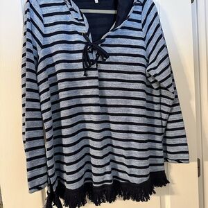 crown & ivy Navy and Gray Striped Tunic
